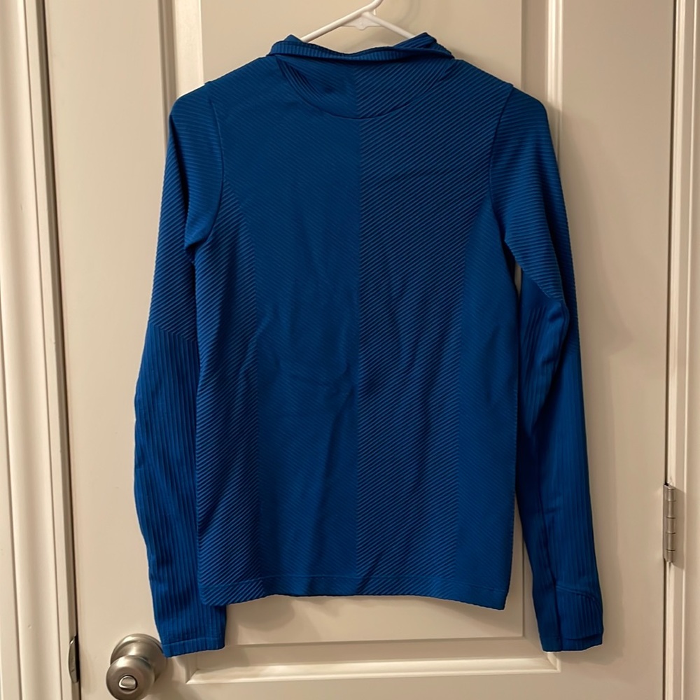 Athleta Ribbed Blue Hooded Top Size Small